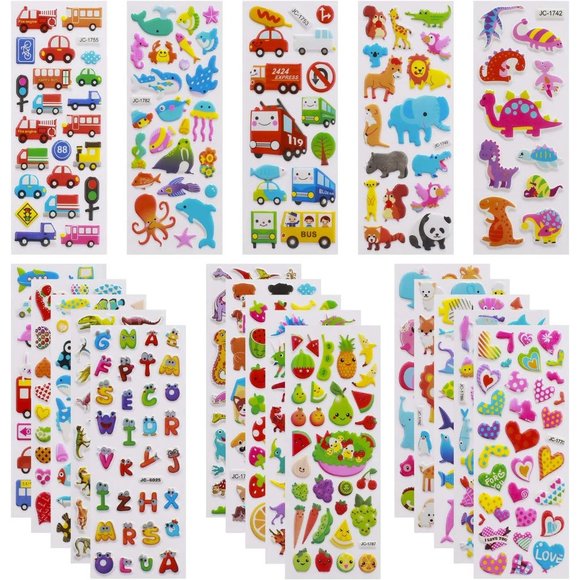 3D Stickers for Kids Toddlers 550+ Vivid Puffy Kids Stickers 24 Different Sheets - Picture 1 of 7